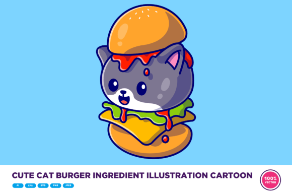Download Cute Cat Burger Ingredient Illustration - Illustration Collection