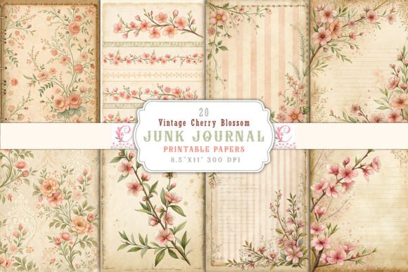 Download Vintage Cherry Blossom Junk Journal Page - Blossom Collection