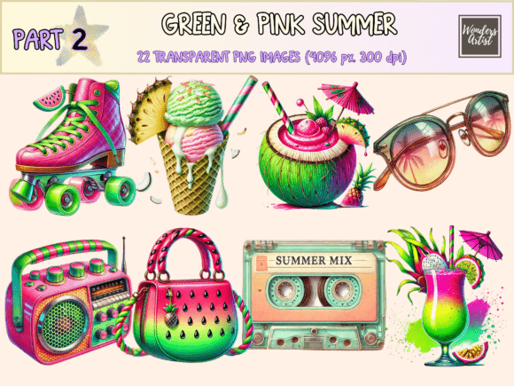 Download Green &amp; Pink Summer P2 Clipart - Pink summer Collection